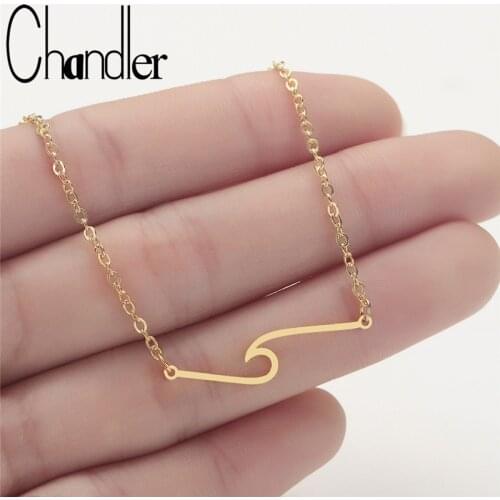 Chandler Hot Stainless Steel Ocean Wave Necklace Beach Surfer Jewelry For Women Choker Necklaces Mujer Collar BFF Friend Gifts