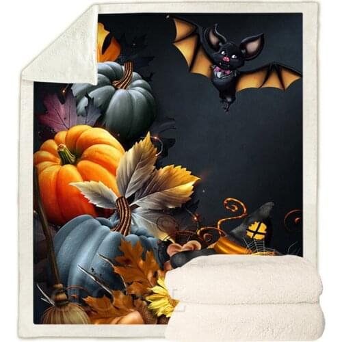 CLOOCL Halloween Theme Blankets 3D Pumpkin Leaf Cute Bat Halloween Blanket Keep Warm Double Layer Plush Quilts Festival Gifts