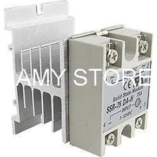 DC-AC Single Phase 3-32VDC 90-480VAC 75A SSR Solid State Relay + Heat Sink SSR-75DA-H