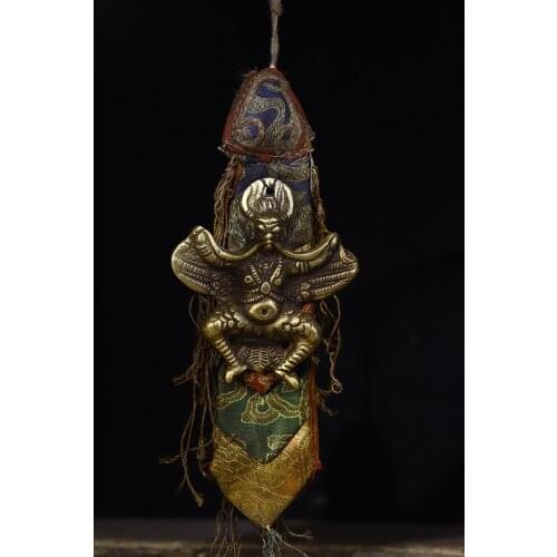 Home Decor 8" Tibetan Buddhism Silk Bronze Redpoll Winged Garuda Eagle Buddha Statue Pendant