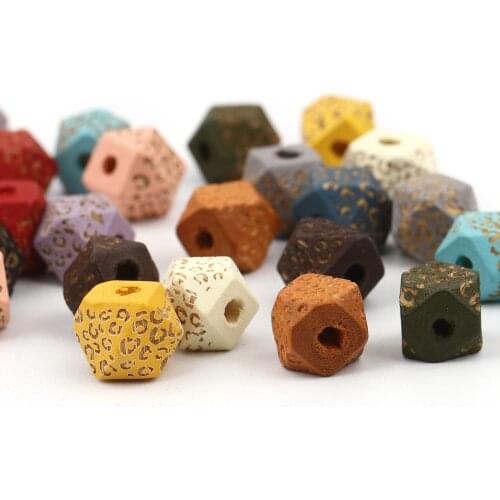 DoreenBeads Retail 20 PCs Natural Wooden Beads Geometric Leopard Print Faceted Beads For Bracelet Jewelry Making craft supplies