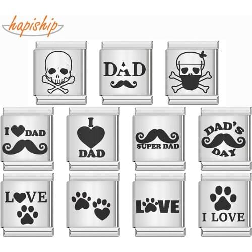 Hapiship 2021 New Original Daisy Fashion Laser Love Dad Claws Skull Charm Fit 13mm Bracelet Stainless Steel Jewelry Making DJ355