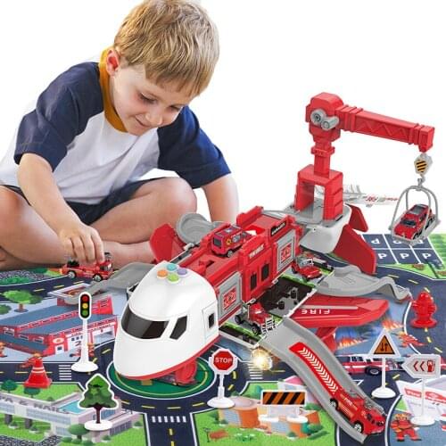 Large Passenger Plane Deformation Music Simulation Toy Children Transport Plane Set DIY Track Inertia Airplane with Play Mat