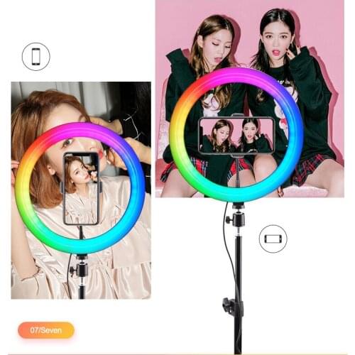 26cm RGB Colorful LED Ring Light Tripod Stand Rainbow Ringlight USB With Phone Stand Light Colors For tiktok Live Broadcast