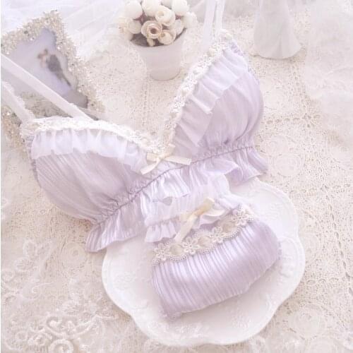 Bralette M L Small Size Padded Bra Sets 34 75 80 85ABC Brassiere Girl Lace Panties Women Underwear 2Pcs Brief Floral Tube Top Bh