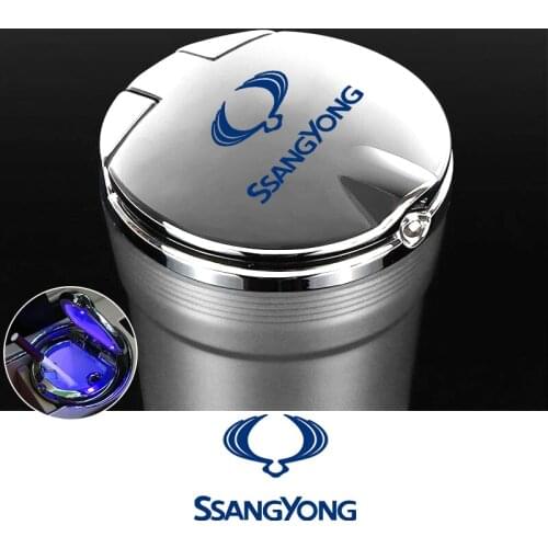 Creative car ashtray For SsangYong Actyon Musso Rexton with cover cigarette trash can with LED light Car interior accessories