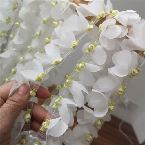 LASUI NEW 3 meters=1 lot white chiffon 3D flower lace trim rose Handmade DIY Skirt dress doll Sewing Craft For Decoration 0341