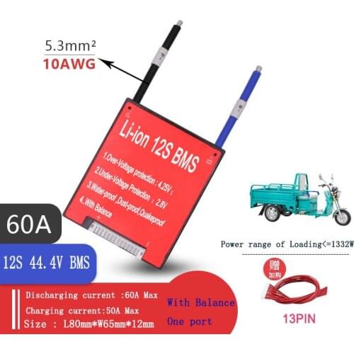 12S 44.4V Li-ion BMS with balance dicharging 25A 35A 45A 60A Li-ion batteries 3.6V/3.7V connected in 12 series