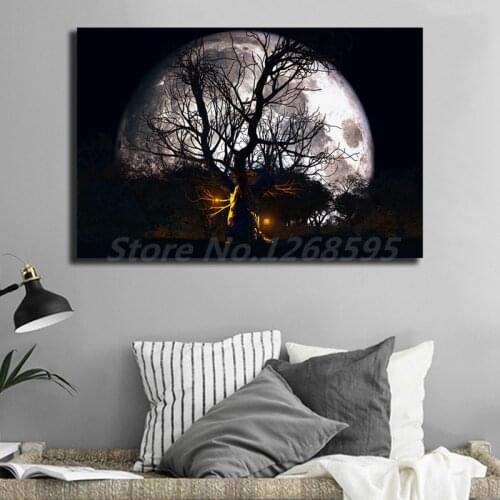 The Moon In Halloween HD Wall Art Canvas Painting Poster Print Decorative Picture For Office Living Room Home Decor