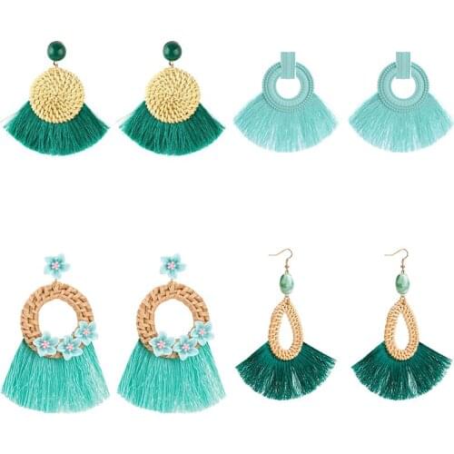 Multi Layers Tassel Earrings for Women Rattan Knit Boho Geometric Acrylic Floral Ladies Drop Earrings Fashion Hook Earring ET999