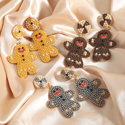 Best Lady Fashion Cute Gingerbread Man Earrings for Women Boho Beads Metal Handmade Drop Earrings Christamas Jewelry Party Gift