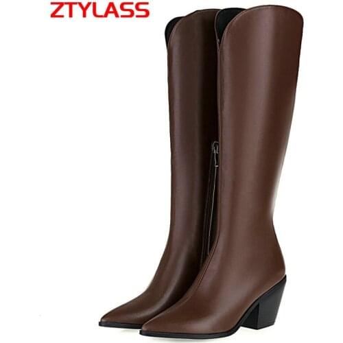 Fashion Knee High Boots Autumn Women Boots Wedges High Heel Long Boots Pointed Toe Winter Ladies Shoes Big Size 34-43