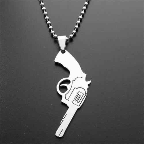 RONGQING 10pcs/lot Stainless Steel Gun Pendant Necklace Cool Pistol Pendant Necklaces for Men Birthday Gifts
