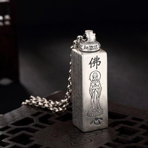 2018 Hot Sale S990 Fine Silver Buddha Avalokiteshvara Heart Charms Mantra Silver Can Open The Ga Black Box Pendant