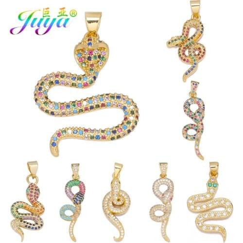 Juya DIY Gold Rainbow Gems Fashion Cobra Snake Charms Pendants Accessories For Handmade Talisman Pendant Jewelry Making Supplies