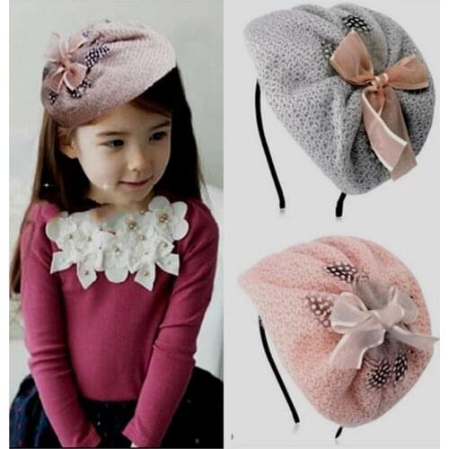 Free shipping fashion bow Childrens Beret hairbands girls Fascinator headbands kids hats headwear