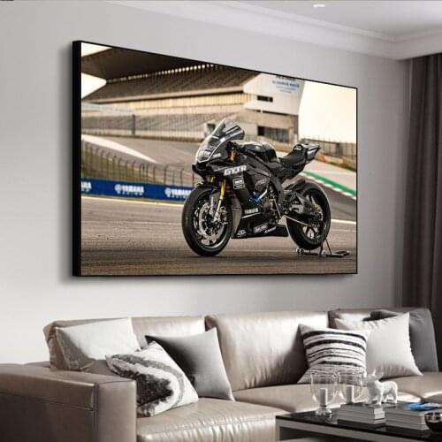 Prints and Posters Yamahas YZF R1 GYTR performance black sports bike Wall Picture Canvas Painting for Living Room Decor Unframed