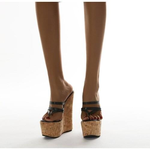 Black High Heel Slippers 18cm Platform Wedges Shoes For Women Fashion Flip Flops Plus Size 42 Ladies Slippers Sandalia Feminina