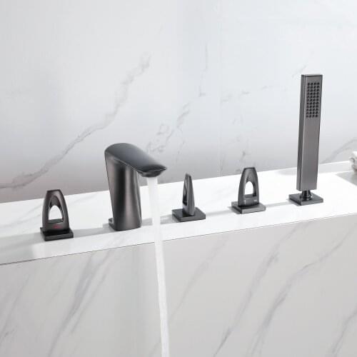 High quality brass copper Black/Gun gray/Brushed gold 5 holes bathroom bathtub faucet set bathtub shower faucet Complete set