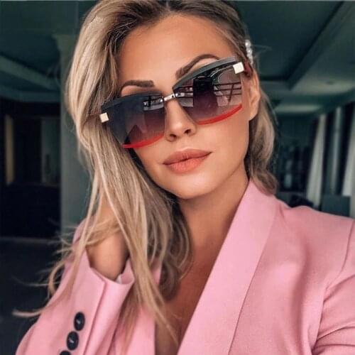 Rimless Square Luxury Sunglasses Men Women Fashion Black Shades UV400 Vintage Sun Glasses Oculos
