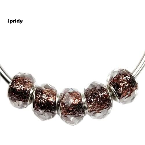 20Pcs/lot Handmade Lampwork European Large Hole Glass Beads, Glitter Powder inside,Rondelle,for Jewelry Making DIY Accessories