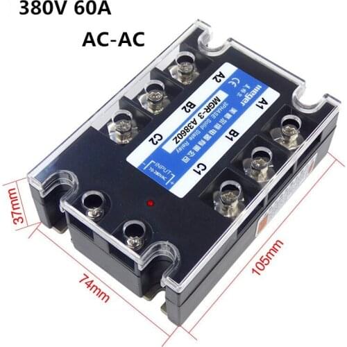 Three-phase solid state relay 380V 60A MGR-3 A3860Z AC-AC Control Voltage 78-280 V / AC