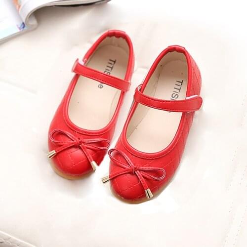 New Spring Autunm Kids Baby Flats Princess Shoes For Little Girls Children Student Black White Red Dance Dress Leather Shoes