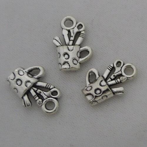 Nevstop 100Pcs/lot Antique Silver 2-Sided Pen Container Charms Fashion Vintage 18x13mm Pencil Vase Pendant Jewelry Accessories