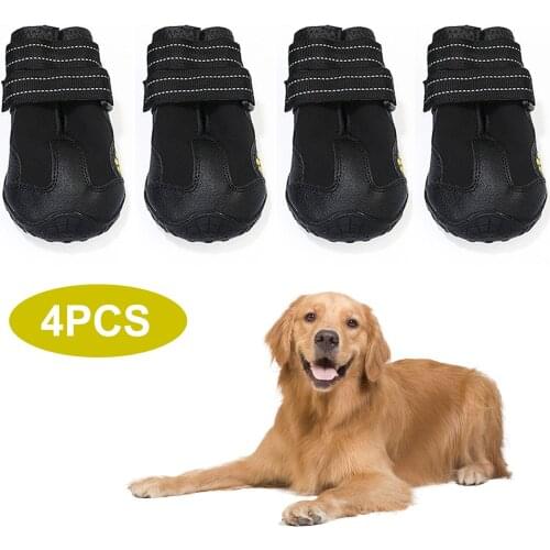 Waterproof Shoes For Dogs With Reflective Velcros Rugged Anti-Slip Sole Pet Paw Protectors 4 Pcs Outdoor Pet Dog Shoes Boots