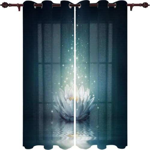 Magic Lotus On Water Surface Window Curtains Kitchen Bedroom Drapes Home Decor Luxury Curtains for Living Room