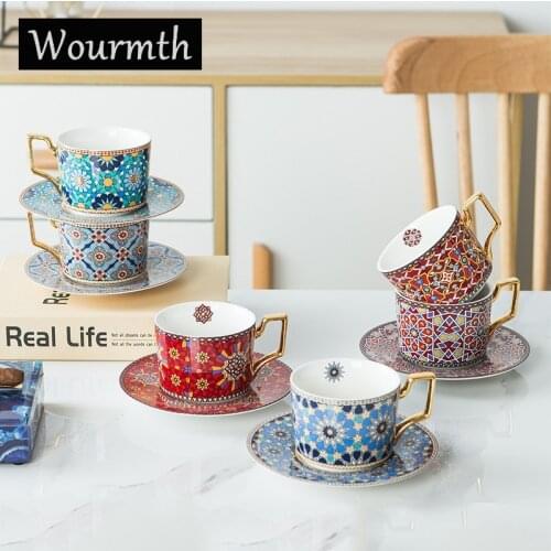 Wourmth Light luxury Coffee Cup & Saucer Set European Style Home Tea Water Cups Ceramic Beautiful Design Kitchen Accessories