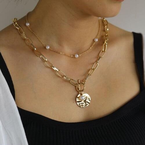 ZOVOLI Gothic Coin Bow Knot Pendant Necklace For Women Pearl Bead Gold Layered Chain Choker Necklaces Punk Fashion Jewelry Gift