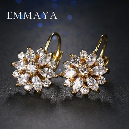 Emmaya Hot Trendy Luxury Crystal Flower Stud Earrings For Women New Fashion Elegant Gold Color Zircon Earrings
