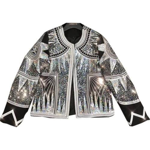 Womens Long Sleeve Coat Glitter Luxury Bling GLoris Sparkling Party Wedding Offical TV Show Live Program Full Sequins Coat