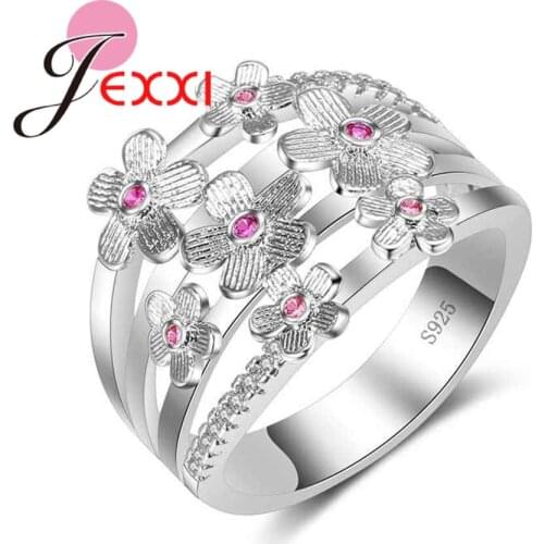 New Brand Pink Cubic Zirconia Stone Inlay Rings for Women 925 Sterling Silver Jewelry Bridal Wedding Finger Ring Bijoux