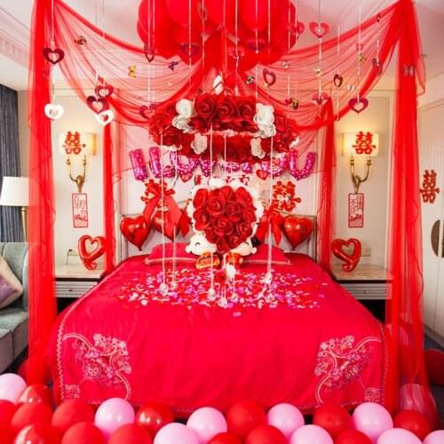 1Set Of Luxury Ornament For Wedding Rooms Home Party Supplies Creative Romantic Wedding Pull Flower Balloon Sticker Decoration