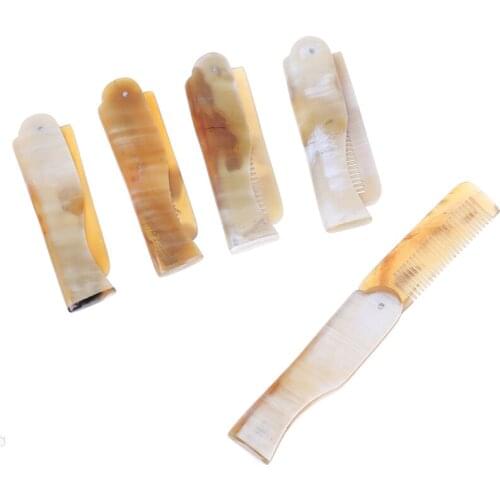 1PCS Portable Comb Hairdressing Yak Horn Comb Foldable Pocket Clip Hair Care Tools Moustache Beard Styling Tool