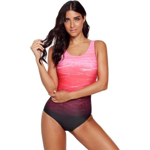2019 High Quality Womens Gradient Printing Monokini Criss Cross Back One Piece Swimsuit Blue,Orange,Purple,Black,Plus Size 2XL