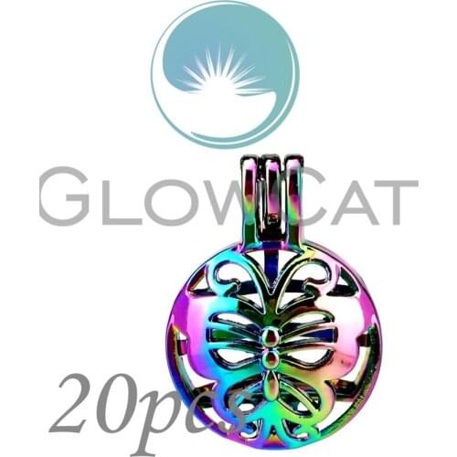 20x CC805 Rainbow Colors Insect Butterfly Stone Beads Cage Jewelry Making Essential Oil Diffuser Pearl Cage Locket Pendant