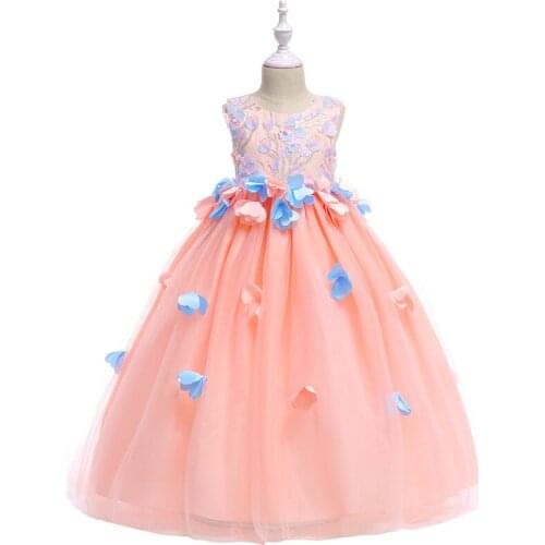 6378 Petals Embroidery Princess Party Wedding Girls Dress A-line Summer Kids Dresses For Girls Wholesale Children Clothing 6PLot