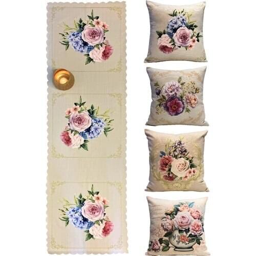 Alla Turca Runner + 4 Pillow decorate Set-At6757 Embroideried Cotton