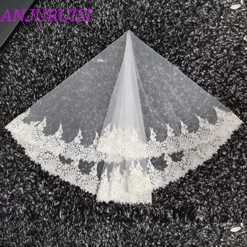 ANJURUISI Hot Sale In Stock High Quality Cheap Short Wedding Veils White/Ivory One Layer Lace Bridal Veils Wedding Accessories