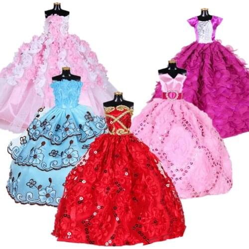 White Elegant Handmade Wedding princess Dress For Baby Doll Floral Doll Dress Clothes Clothing Multi Layers Dolls Accessories