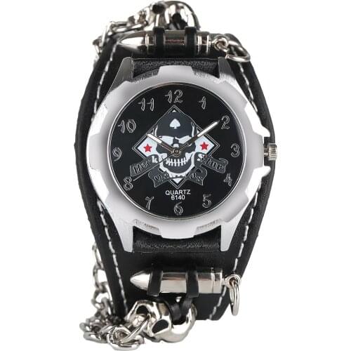 Quartz Watch Men Skull Bullet Bracelet Wristwatch Gothic Style Cool Punk Chain Watches Leather Strap Men Dress Xmas Gift