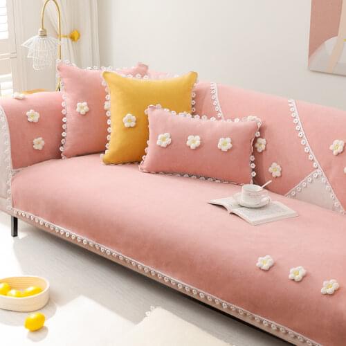 General Sofa Covers for Living Room Pastoral Pink Sofa Couch Cover with Flowers Sofa Armrest Backrest Towels Anti Slip Cover