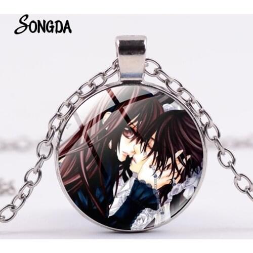 Vampire Knight Art Painting Necklace Cartoon Vampire Knight Pendant Glass Cabochon Chain Necklaces Girl Party Accessories