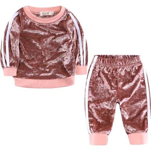Childrens Clothing 2020 Boys and Girls Sports and Leisure Suit Childrens Gold Velvet Long-Sleeved Trousers Two-Piece Suit