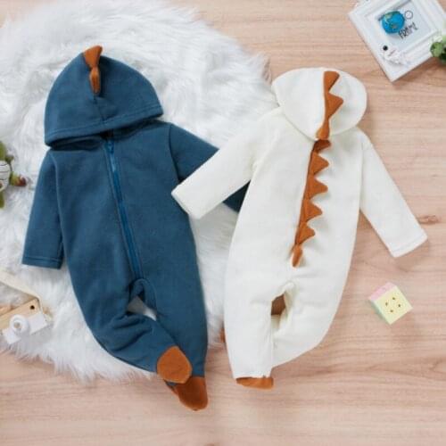 Baby Hooded Jumpsuit, Winter Warm Polar Fleece Long Sleeve Lovely Warm Dinosaur Footed Romper