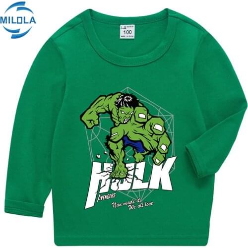 Disney Marvel Avengers Hulk Baby Boys Long Tshirts Cotton Girl Tees Tops Summer Autumn Children Outfits Kids Sport Teen Clothes