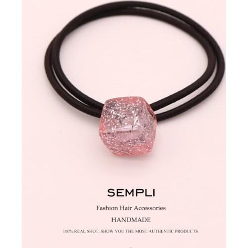 Sempli 7 Colors Elastic Hair Bands Candy Color Square Flash Hair Ropes Women Girls Snowflake Hair Band Kid Children Rubber Band